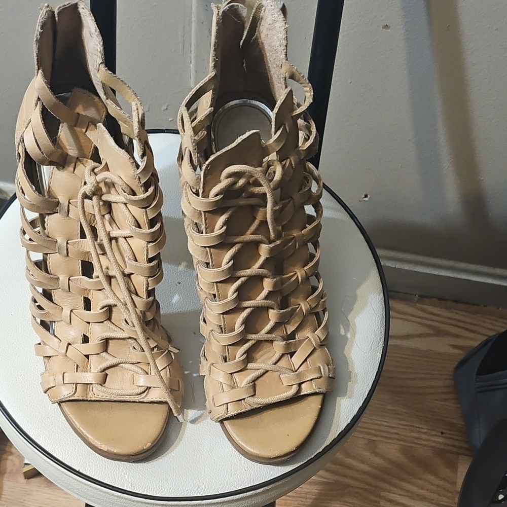 Jessica Simpson Tan Heels with Lace-Up Design